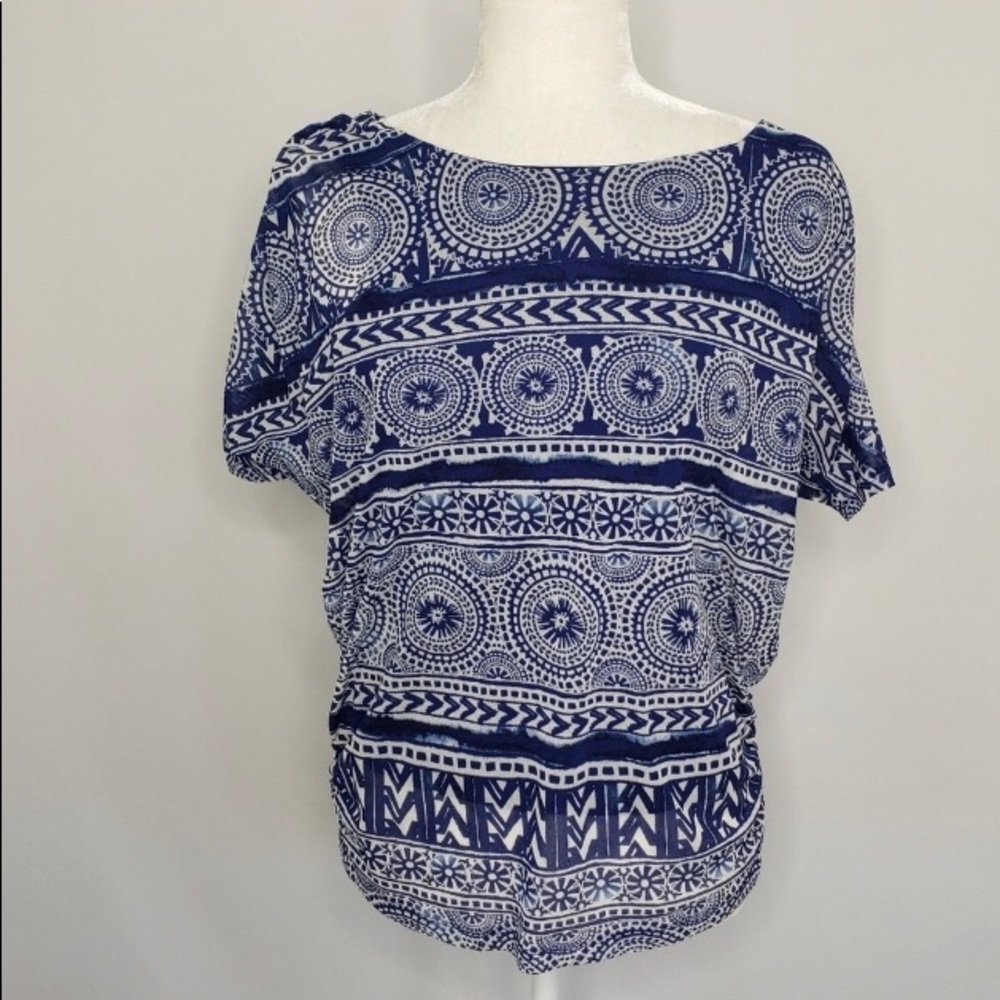 Chico’s blue & white boho top women’s size 8